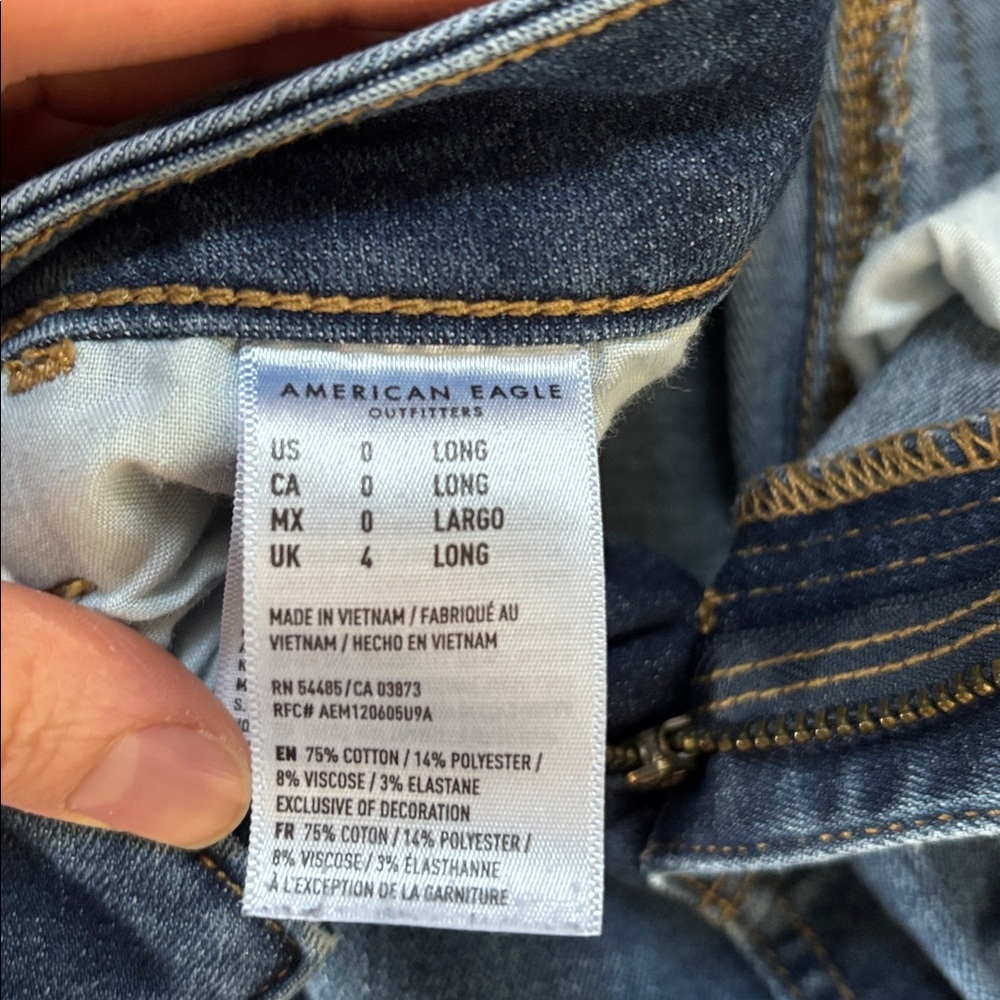 0 Long American Eagle Outfitters Dark Blue Distressed jegging - Picture 2 of 5
